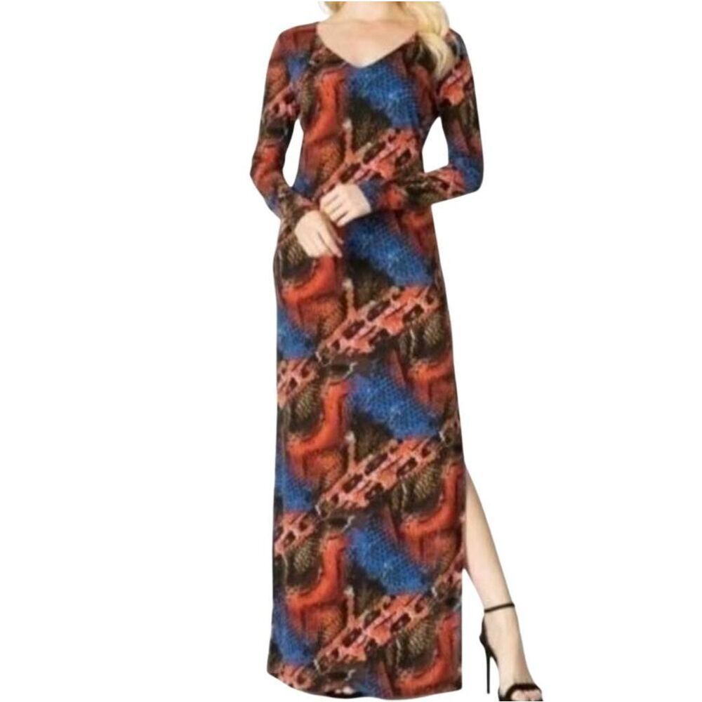 Vertigo Paris Reptile Pattern Maxi Dress Coral Blue Black XSmall